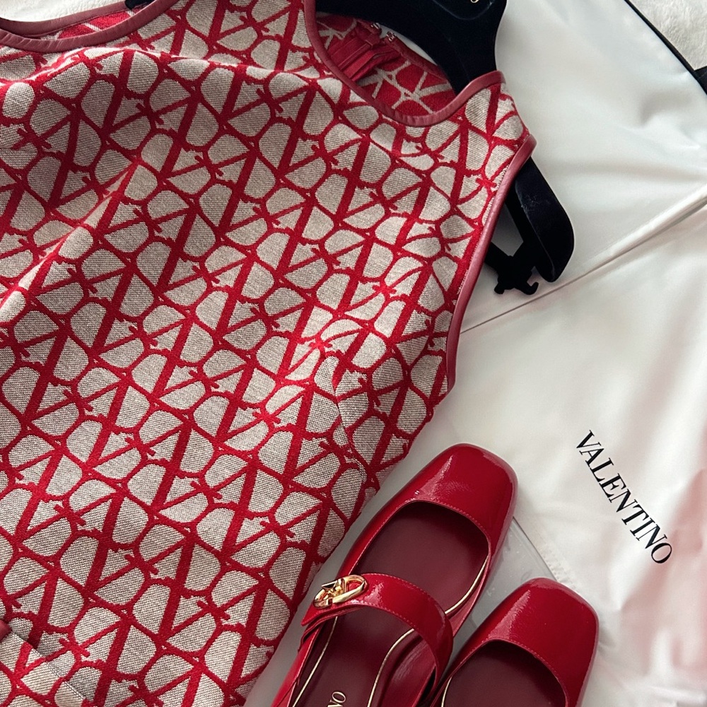 Valentino Garavani Toile Iconographe leathertrimmed flocked canvas minidress NWT